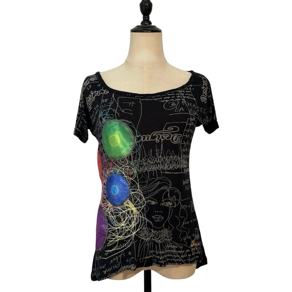 Y2K Desigual colorful graphic tee scribbled text